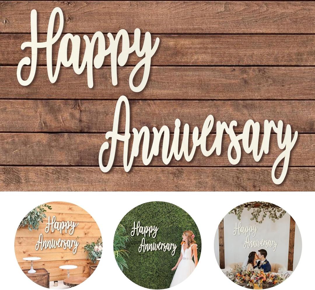 Happy Anniversary Banner Decorations- Wooden Happy Anniversary Sign for Party Decor Backdrop, Men Women 50th Birthday Decoration, 20th/25th/50th Wedding Anniversary Decoration