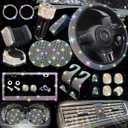 NBTEPEM 27 PCs Multicolor Bling Car Accessories Set for Women, Steering Wheel Covers Universal Fit 15 Inch, Bling License Plate Frame, Bling Phone Holder, Bling Car Coasters