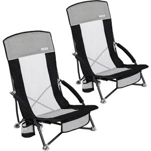 SUNNYFEEL Folding Beach Chair, High Back Beach Chairs for Adults, Lightweight Portable Camp Chair 300lbs Heavy Duty with Carry Bag, Cup Holder for Outdoor Travel Picnic Concert, 2 Pack, Black, 1.81 ft x 2.24 ft x 2.66 ft