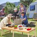 Foldable Boho Wooden Picnic Table, No Assembly Required 60" x 30" Portable Outdoor Indoor Low Picnic Table for Floor Camping, Seating, Beach, Backyard, BBQ, Seats 68 People