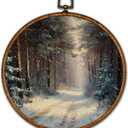 BCUANGD Winter Round Wall Art Decor - Vintage Winter Landspace Wall Art Canvas Frame Artwork Prints, Rustic Xmas Holiday Cottage Round Wall Hanging Decorations for Home Farmhouse Bedroom, 10"x10" (Winter Christmas-15)