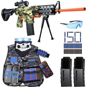 Toy Gun Automatic Sniper Rifle -3 Modes Toy Foam Blasters with Tactical Vest, Bipod, 2 Clips and 150 Darts, Electric Toys for Adults Boys Age 8-12 Gifts for Birthday Xmas (Camo)