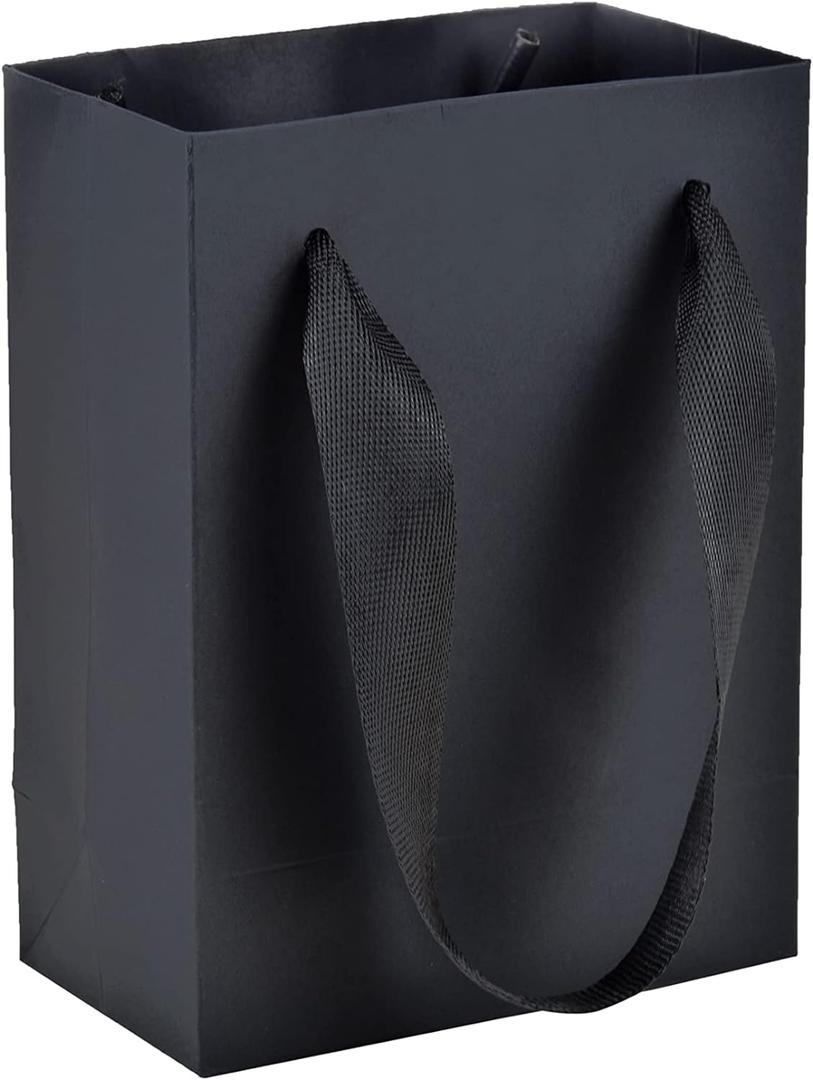 HUAPRINT 30 Pack Black Gift Bags with Ribbon Handles,4.5x2.5x6 inch Paper Bag Bulk for Shopping Party Favor Merchandise Business Wedding Craft Retail Holiday