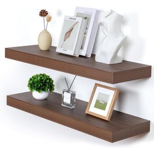 Deep Floating Shelves for Wall, 36'' x 12'' Rustic Large Floating Shelves Set of 2, 12 Inch Deep Walnut Wood Wall Shelves for Living Room Bathroom Laundry Room Bedroom Kitchen Home Office - Walnut