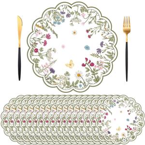50 PCS Paper Placemats Disposable, Vintage Wildflower Place Mats, 13.5Inch Antique Herbs and Wild Flowers Table Mats for Wedding Birthday Home Kitchen Party Supplies