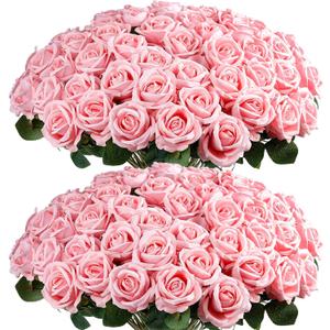 Auihiay 60PCS Pink Roses, Artificial Roses, Velvet Silk Fake Roses, Realistic Pink Artificial Flowers for Mother's Day, Wedding Centerpieces, Bridal Bouquets, Home Decor, Anniversary Decorations