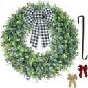22inch Boxwood Wreaths for Front Door,Spring Summer Fall Winter Wreaths,3 Bows with Hanger, Used in All Seasons for Front Door,Back Door,Indoor, Outdoor Wreath(22inch) (Multicolor)