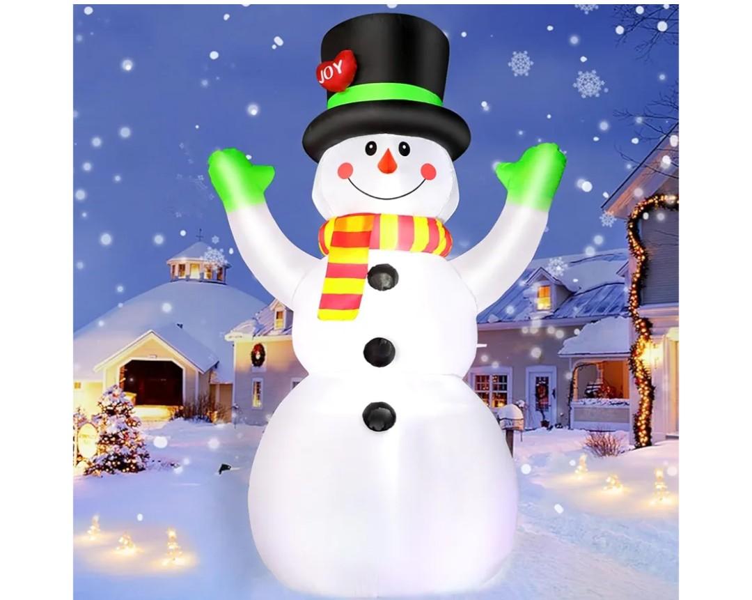 10FT Christmas Inflatables Snowman Outdoor Yard Decorations, Giant Blow Up Snow Man Wear Magic Hat with Built-in Bright LED Lights for Garden Patio Lawn Indoor Party Xmas Decor