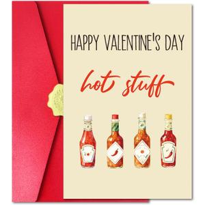 2 x Funny Valentines Day Card for Boyfriend Girlfriend, Hot Stuff Happy Valentines Day Card with Red Envelope and Sticker for Him Her (#057)