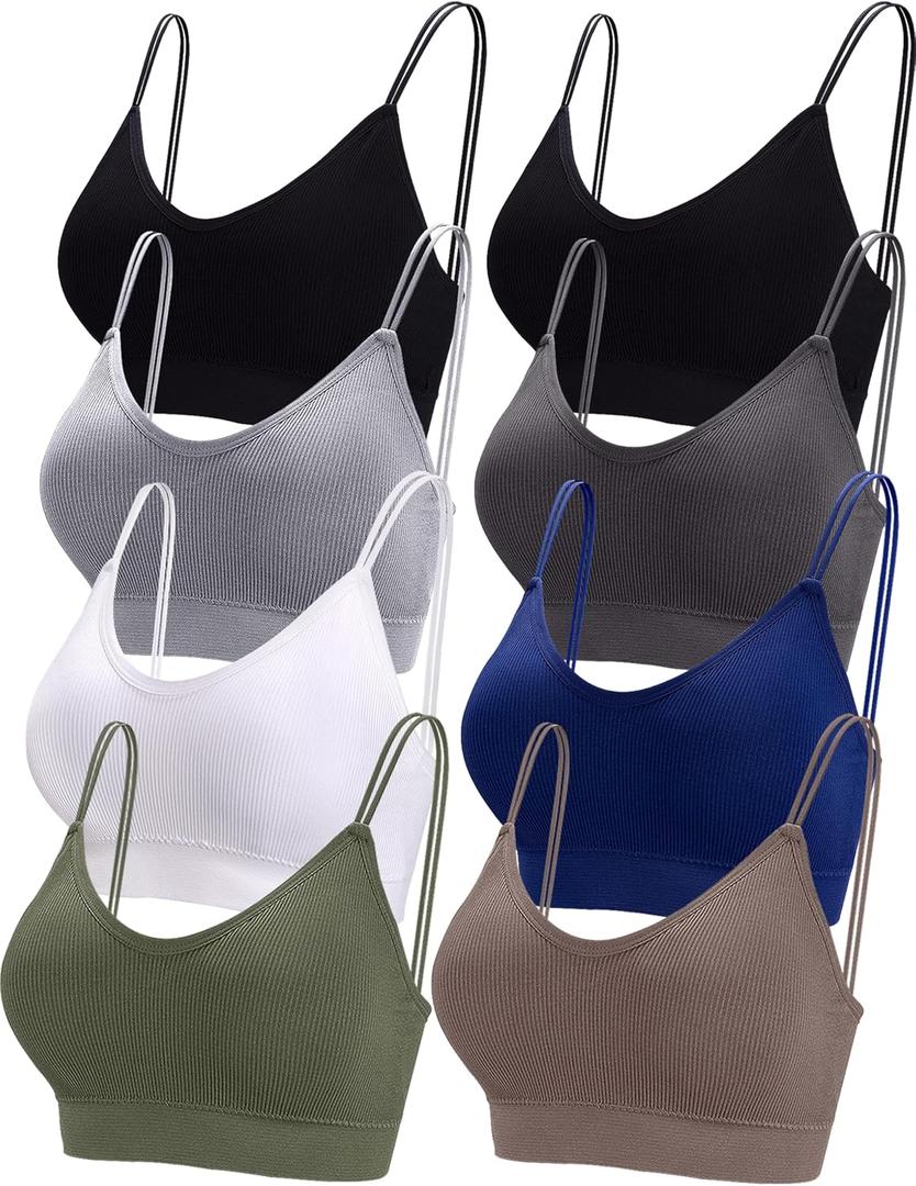 BQTQ 8 Pieces V Neck Bralettes Padded Bralettes for Women with Elastic Straps Seamless Bra (XL)