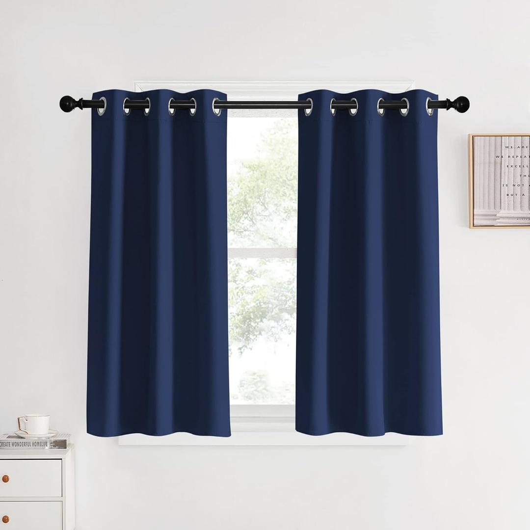 NICETOWN Blackout Curtains & Drapes for Kitchen, Navy, 1 Pair, 34 x 40 Inch, Thermal Insulated Solid Grommet Top Blackout Panels/Draperies for Bedroom/Living Room
