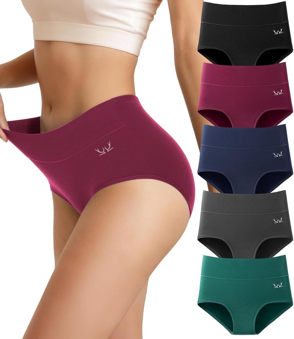 Women's Cotton Underwear High Waisted Underwear Soft Briefs Full Coverage Ladies Panties 5 Pack(Regular & Plus Size) (Large, Multicolor-5pcs-g4)