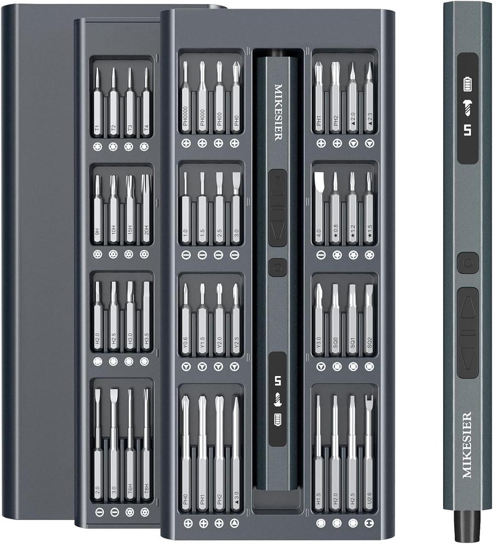 3.7V Mini Electric Screwdriver, Precision Screwdriver Set, Cordless Electric Screwdriver Kit with Digital Display, 5 Torque Levels, 64 Magnetic Bits, Compact Repair Tool Kit for Electronics