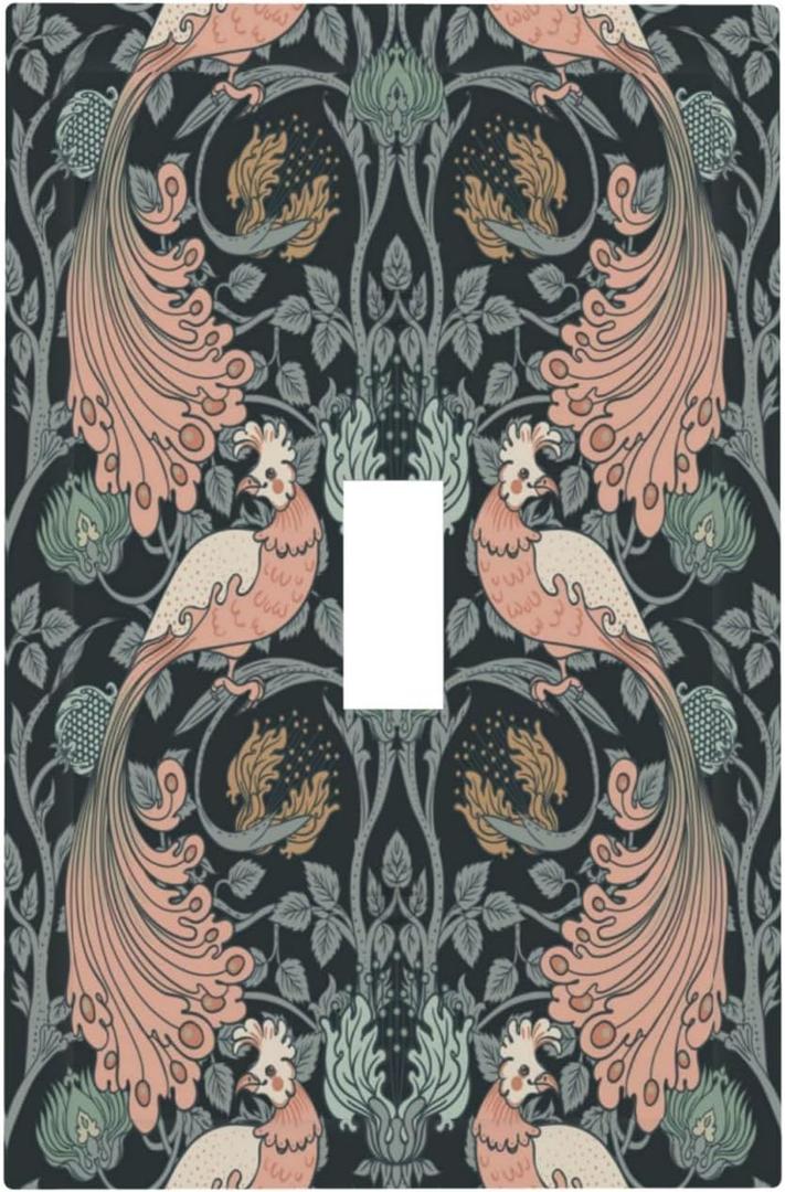 Rougui Decorative Switch Plate Covers William Morris Green Plant Boho Leaf Pink Peacocks 1 Gang Wall Plate Single Toggle Light Switch Cover Plate Jumbo Electrical Switchplate Receptacle Faceplate