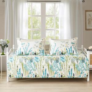 Twin Daybed Cover Set Floral Daybed Bedding 3 Piece Reversible Cozy Day Bed Cover Double Sided Quilting Bedding Green Flower DayBed Comforter Set All Season for Twin Bed with 2 Standard Shams,39"x75"