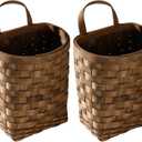 Cabilock Handwoven Wicker Hanging Basket 9.84 X 6.69 X 10.62In Rustic Wall Storage Planter for Kitchen Vegetables Fruits and Flower Display