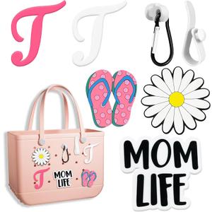 XIANGYUAN 7 Pcs Letter Charms for Bogg Bag Clips Insert Bogg Bag Accessories Charm for Simply Southern Bag Decorative,Decorative Letterring Attachments for Beach Tote Bags(Letter T)