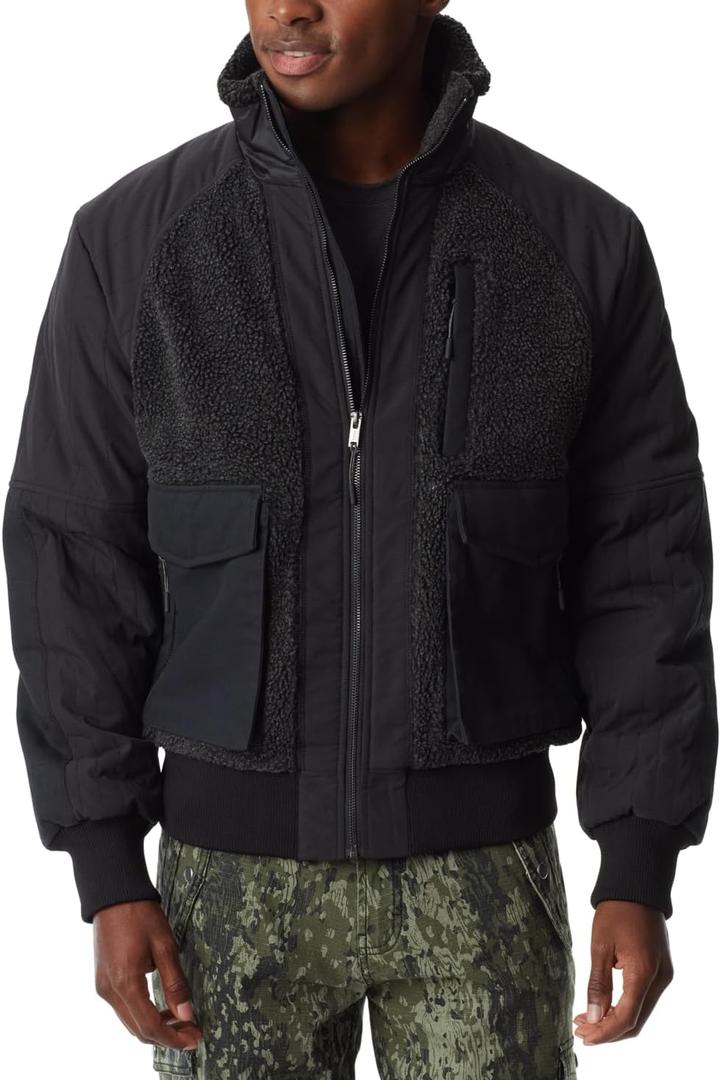 mens Multi Combo Bomber Jacket Standard (Black, XXL)