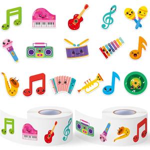 OSNIE Cute Music Sticker Rolls - 1000Pcs Music Notes Guitar Piano Microphone Stickers for Kid Adult, Cartoon Waterproof Self-Adhesive Decorative Decals for School Rewards Laptop Skateboard Home Decor