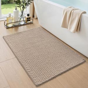 DEXI Bathroom Rugs 16x24, Non Slip Washable Bath Mat, Absorbent Chenille Bathmat, Ultra Soft Thick Carpet for Tub Shower Floor, Dark Beige
