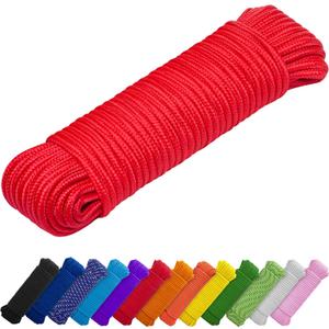 TECEUM Rope  150 Feet x 1/4 Inch (7mm)  Red  Strong All-Purpose Utility Rope  Camping, Crafting, Flag Pole, Indoor & Outdoor  Polypropylene Nylon Poly Lightweight Diamond Braided Cord