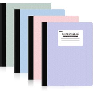 SUNEE Composition Notebooks - College Ruled Paper, 4 Pack Composition Book, 9 3/4" x 7 1/2", 80 Sheets/160 Pages, Assorted Colors, School, College & Office Supplies (Pastel)