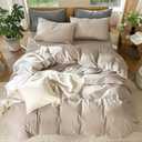 MooMee Bedding Duvet Cover Set 100% Washed Cotton Linen Like Textured Breathable Durable Soft Comfy (Heathered Taupe, King 104"x90")