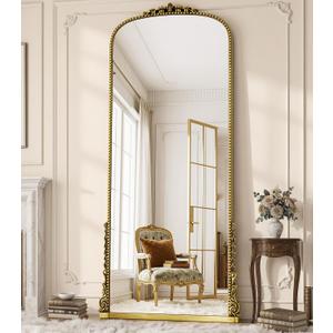 Antique Full Length Mirror 71" x 32", Antique Gold Arched Large Vintage Mirror in Baroque Style with Tempered Glass, Freestanding for Bedroom, Living Room, Cloakroom