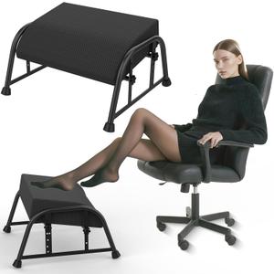 Under Desk Footrest with Memory Foam, Adjustable 10-Level Ergonomic Foot Rest for Office & Gaming Desk Accessories for Leg Rest, Reinforced Metal Frame, Non-Slip Base Extra Large Black