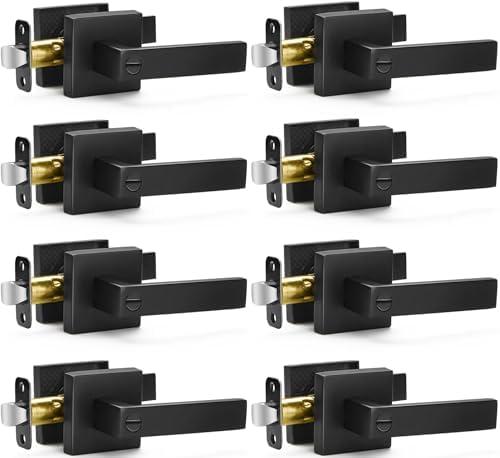 5 Pack Matte Black Door Handles Privacy Door Levers, Keyless Interior Door Knobs Square Door Levers Heavy Duty Door Locks for Bedroom Bathroom, Reversible Flat Levers