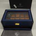 ROTHWELL 10-Slot Watch Box in Leather with Valet Drawer, Luxury Watch Case Display Organizer with Ultra Soft Microsuede Liner, Jewelry and Sunglass Holder With Large Glass top (Blue/Tan)