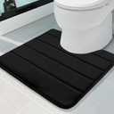 Buganda Memory Foam U-Shaped Contour Toilet Rugs, Non Slip Absorbent, Thick Soft Washable Bathroom Mat, Floor Carpet Bath Rugs Mat for Toilet Base (20" x 20", Black)