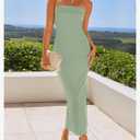 Women's Summer Strapless Bodycon Midi Dress Off Shoulder Sleeveless Side Slit Tube Long Club Party Dresses, Medium