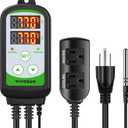 VIVOSUN 1500W Digital Temperature Controller, 2-Stage Outlet Thermostat Heating and Cooling Mode, Thermostat with Dual LED Display, for Homebrew Fermenter Greenhouse Terrarium, 110-240V 20A 1500W