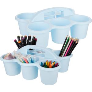 2 Pack Classroom Caddy For School, Kids room, Pencil Holder, Plastic Cup Caddy for Drink Delivery (Blue)