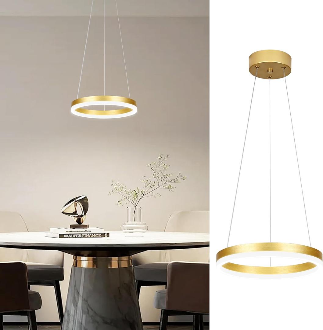 12" Gold Led Ring Chandelier Ring Modern Led Chandelier Modern Pendant Lights Adjustable Height Light Contemporary Light Fixture for Kitchen Island Bedroom Kitchen Island Dining Room (1Ring-11.8")