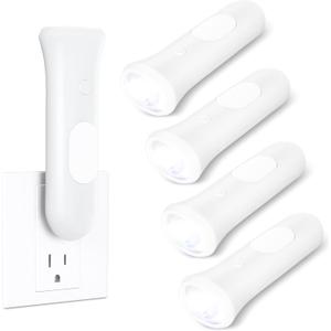 ROSSEX 4 in 1 Emergency Lights for Home Power Failure, 4 Pcs Rechargeable LED Flashlight Plug in Wall, Automatic Turn-On Power Outage Night Light Flashlight for Hurricane Preparedness Items (White)