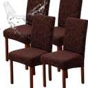 Genina Waterproof Dining Room Chair Covers Stretch Parsons Chair Slipcovers for Dining Room Kitchen Chair Protector Cover, Removable, Washable (4, Flower Pattern-Chocolate)