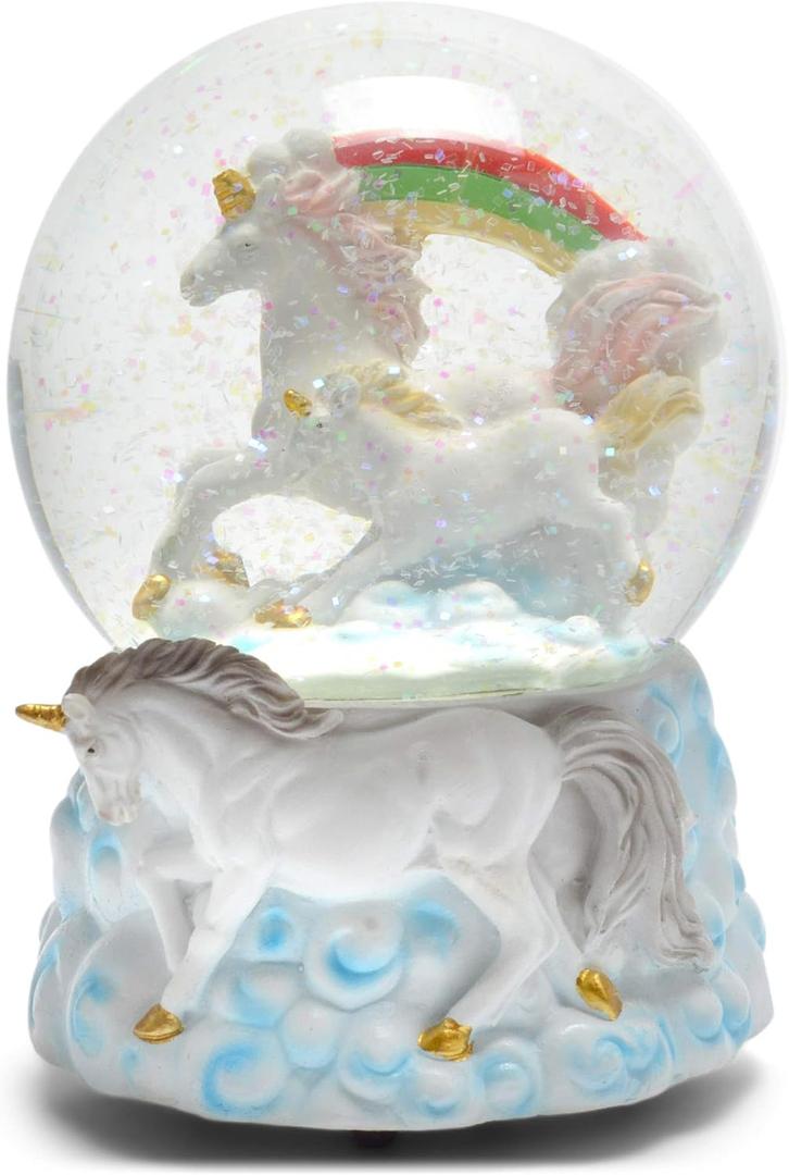 Elanze Designs Rainbow Unicorns 100MM Sturdy Resin Glitter Water Wind Up Musical Snow Globe Tabletop Dresser Nightstand Figurine Decoration Plays Tune You are My Sunshine