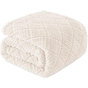 Whale Flotilla Fuzzy Fleece Throw Blanket for Couch, Bed, Soft Fluffy Jacquard Waffle Blankets for All Season, Lightweight and Warm, 50x60 Inch, Ivory