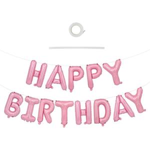 TONIFUL Light Pink Happy Birthday Balloons Banner, 16 Inch Mylar Foil Letters Birthday Sign Bunting Reusable for Girls Boys Kids & Adults Birthday Decorations and Party Supplies