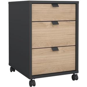 Pemberly Row Mobile Cabinet with 3 Drawers in Matte Grey and Jackson Hickory