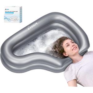 Inflatable Portable Shampoo Bowl, Hair Washing Bowl with Drain Hose & Neck Support, PVC Inflatable Shampoo Bowl for Bedridden Patients, Disabled, Seniors, Kids, Home Care, Large