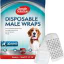 Simple Solution Disposable Dog Wraps, Male Dog Diapers, Puppy Potty Training, Incontinence and Travel Protection, Wraps for Small Dogs, 12-19 Inch Waist, 30 Count