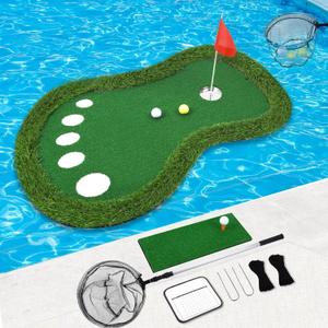 Floating Golf Green for Pool, Patented Pool Golf Game Floating Mat with Ball Retrieve Net/Scoreboard for Party & Training, 35x23"
