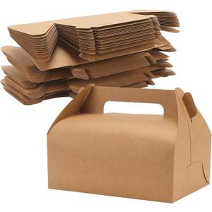 NINGWAAN 50 PCS Brown Gable Boxes, 7.9 x 5.9 x 4.1 inch Kraft Paper Party Favor Treat Bakery Goodie Gift Boxes for Wedding, Birthday, Party