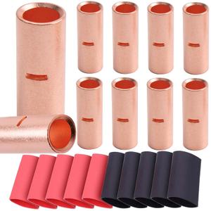 SVAAR 10PCS 4 Gauge Butt Connectors 4 AWG Non Insulated Butt Splice Connectors Uninsulated Crimp Butt Splices Kit Bare Pure Copper Seamless Barrel Butt Terminals for Auto Repair 10PCS 3:1 Heat Shrinks