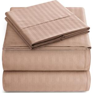King Sheet Set - 4-Piece Striped Deep Pocket King Bed Sheets - Ultra-Soft & Wrinkle-Free King Size Bedding - Cooling Microfiber King Bed Sheet Set with 1 Fitted Sheet, 1 Flat Sheet, 2 Pillowcases