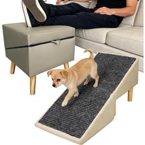Split Ottoman Dog Ramp for Couch & Bed, 2-in-1 Foldable Dog Stairs with Non-Slip Surface, Solid Wood Pet Ramp for Small & Senior Dogs, Gentle 23 Incline, Modern Furniture Style