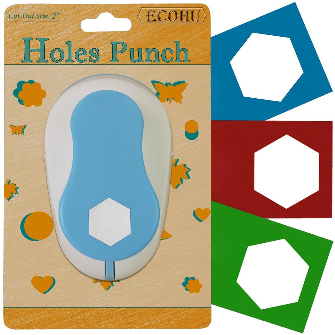 ECOHU Hexagon Punch for Craft, Cut Size Out 2-Inch, Tool Hexagon Paper Punch for Scrapbook, Festival Cards,Craft Greeting Card Making, DIY Arts